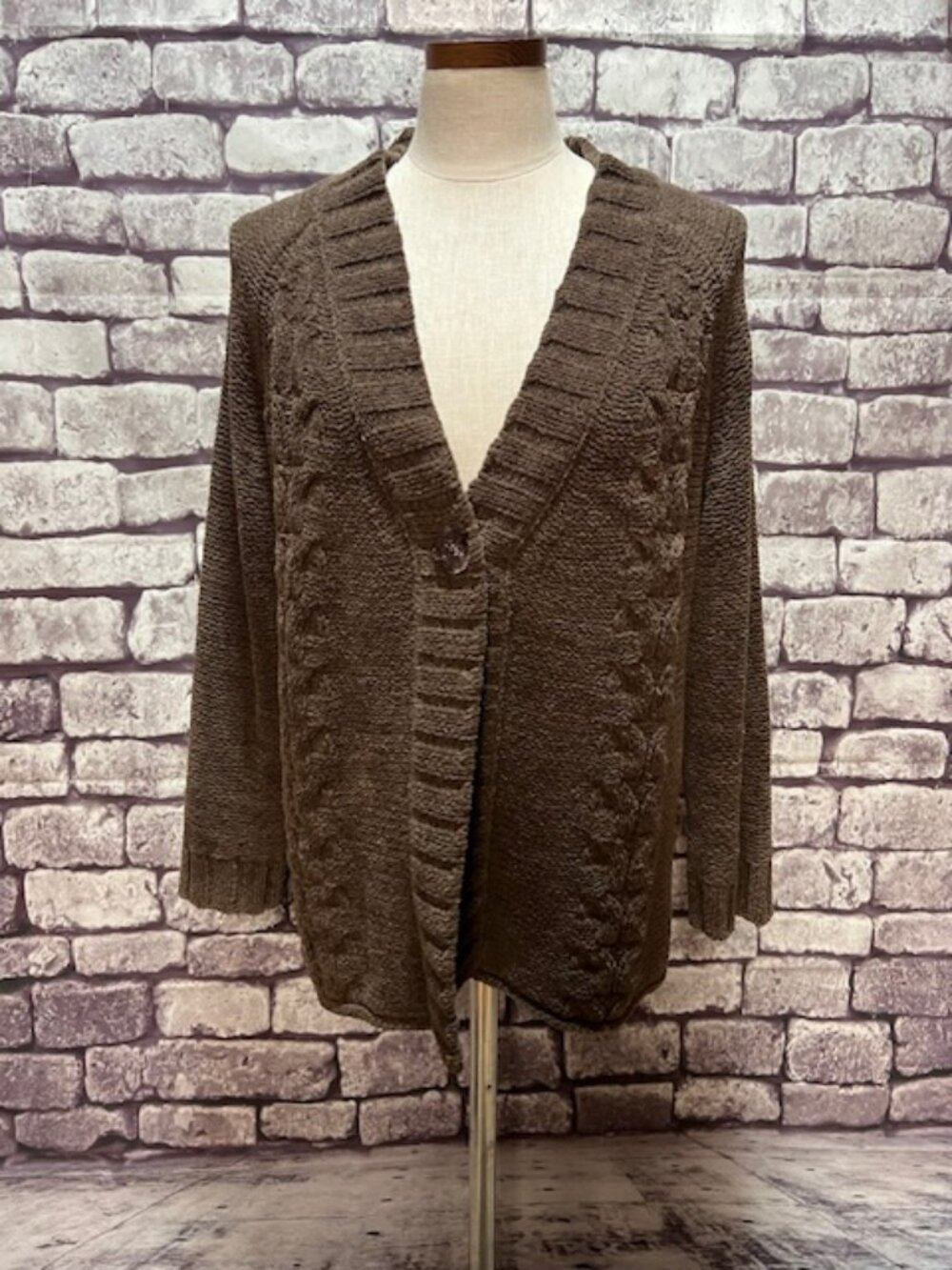 J. Jill Brown Chenille Fabric Cardigan Sweater Size L